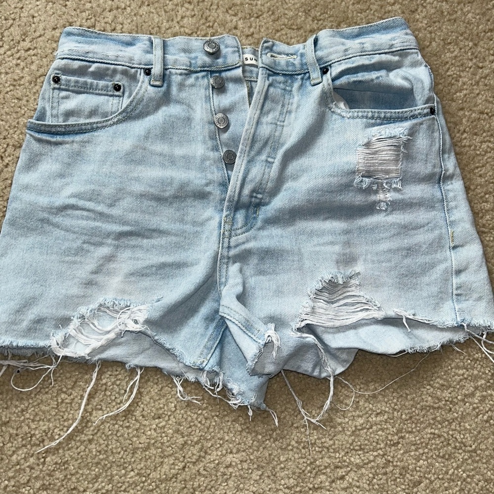 PacSun Blue Jean Shorts Distressed Frayed Hem